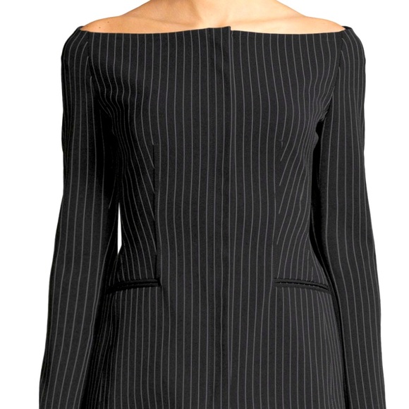 THEORY OFF THE SHOULDER PERFORM TECH PINSTRIPE BLAZER IN BLACK SIZE 2 - Picture 1 of 15